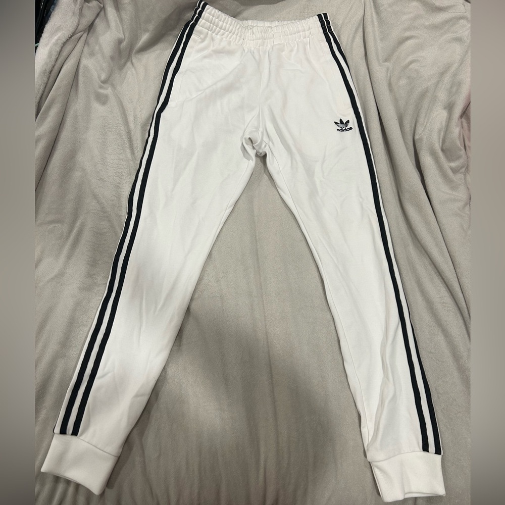 Adidas White Track Pants with Black Stripes